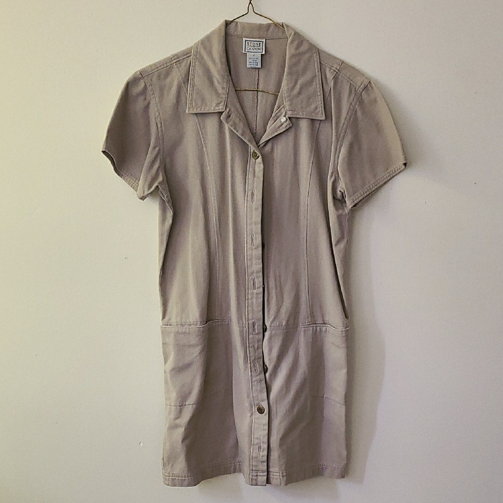 Casual Beige Button-Down Dress